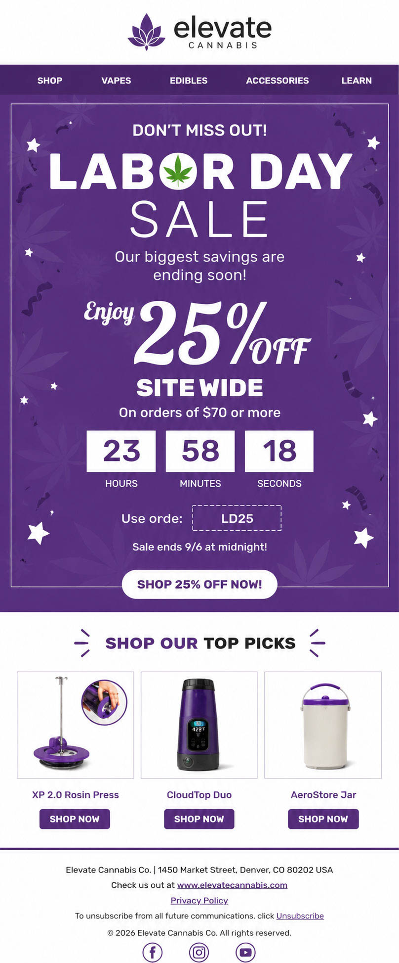 Elevate Cannabis — Labor Day sale
